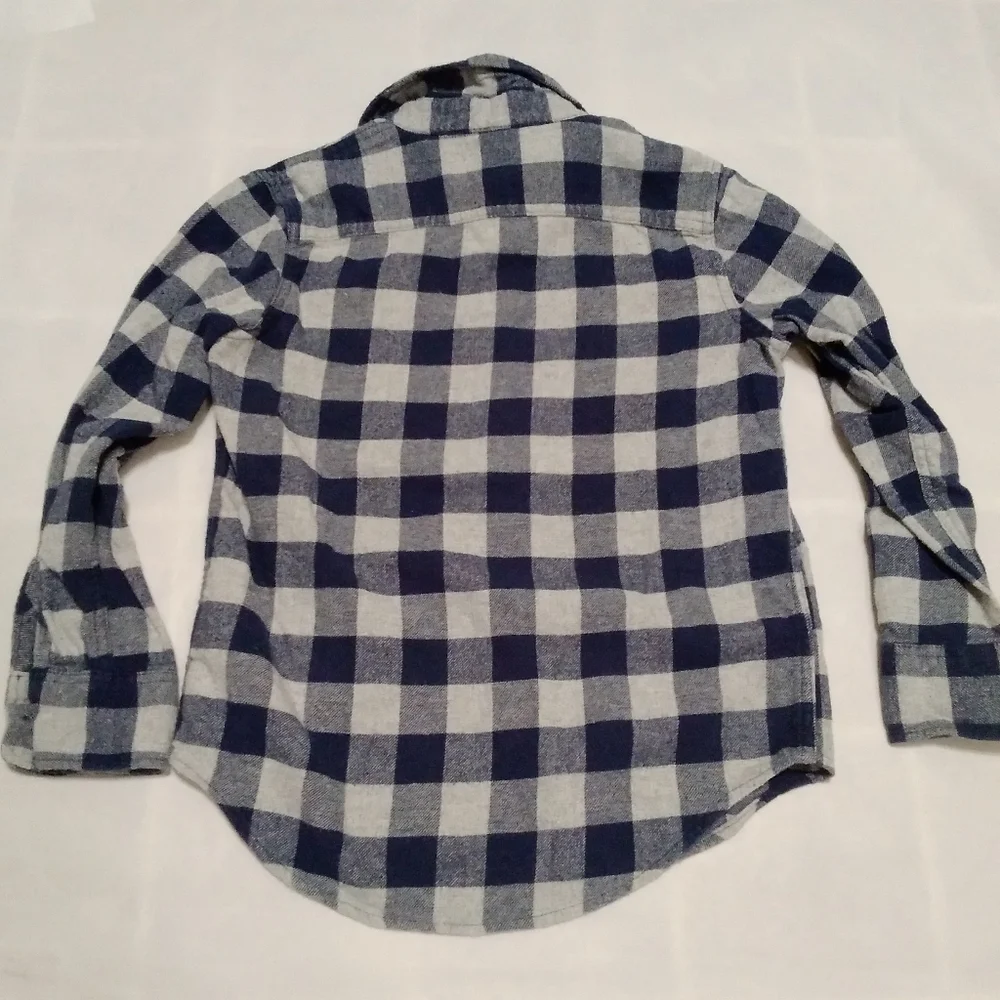Gap Kids Navy Gray Checkered Flannel Medium